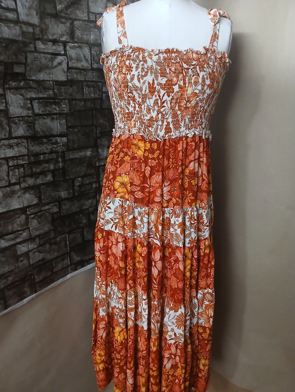Abel The Label Rust Floral Smocked Maxi Dress with Ruffle Straps - Picture 9 of 9